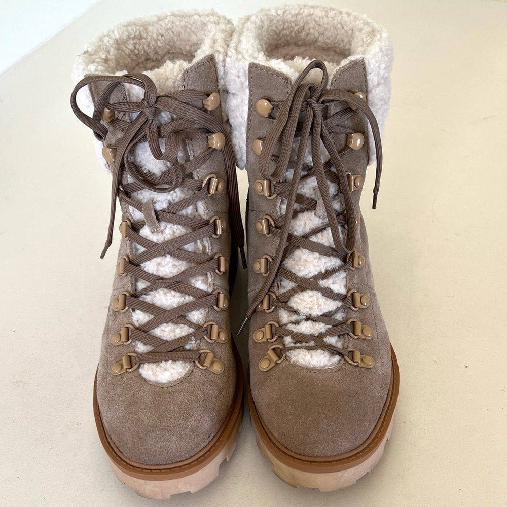 Nine West Taupe and Cream Lace-Up Winter Boots